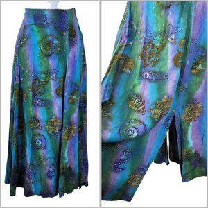 Vintage Skirt Small Medium midi Stretch Waist Tie Dye Fish Shell Beach Long